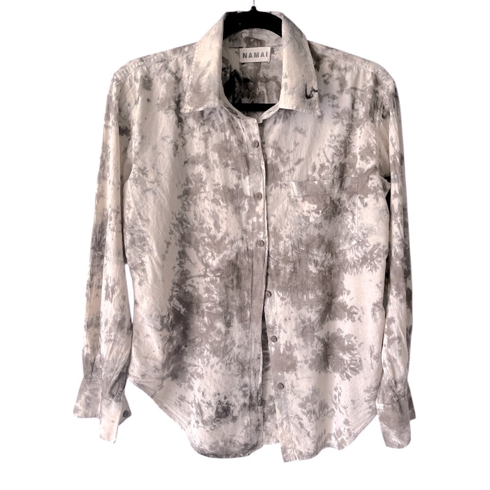 NAMAI 100% Cotton Long Sleeve Button Down Short Brown Beige Made In India M